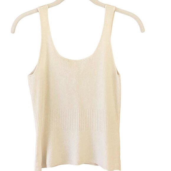 Bamford UK Knit Tank Top Cashmere Silk Scoop Neck Ribbed Waist Pullover Cream S - Picture 2 of 7